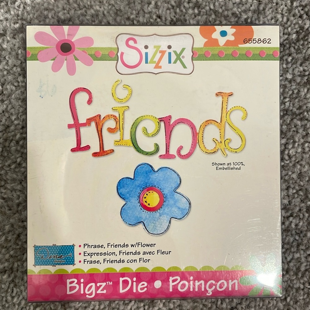Sizzix | Phrase, Friends w/ Flower | Bigz Die | New